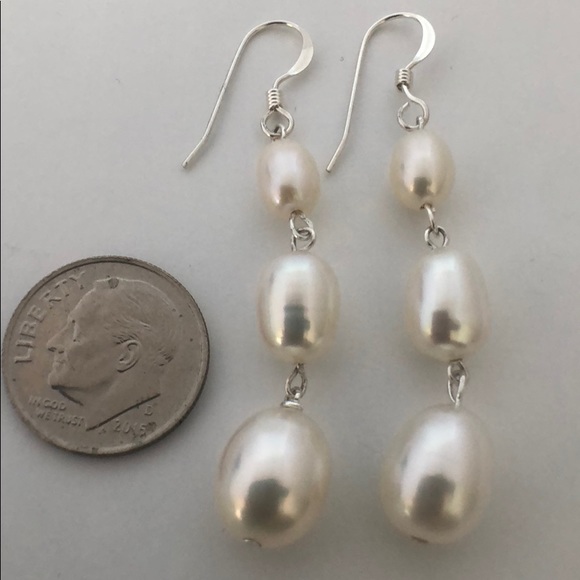 Handmade Jewelry - SOLD White Oval AAA Pearl Earrings Sterling Silver